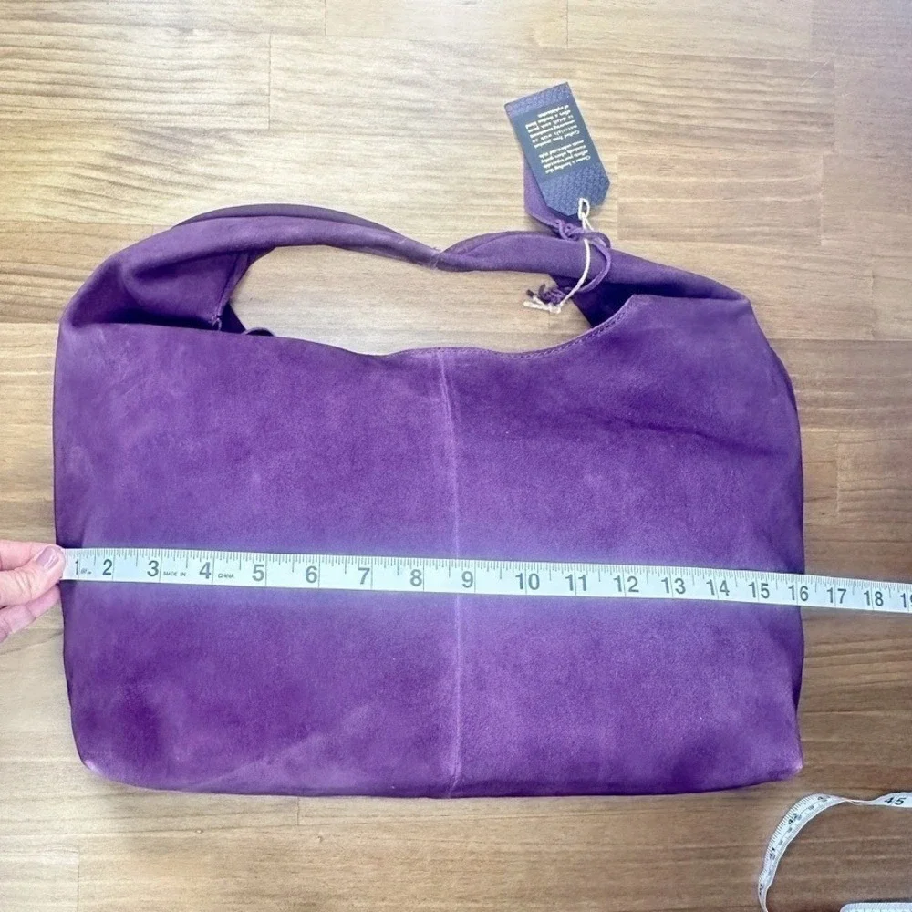 Deep Purple Genuine Suede Hobo Bag Slouchy Shoulder Purse NWT
